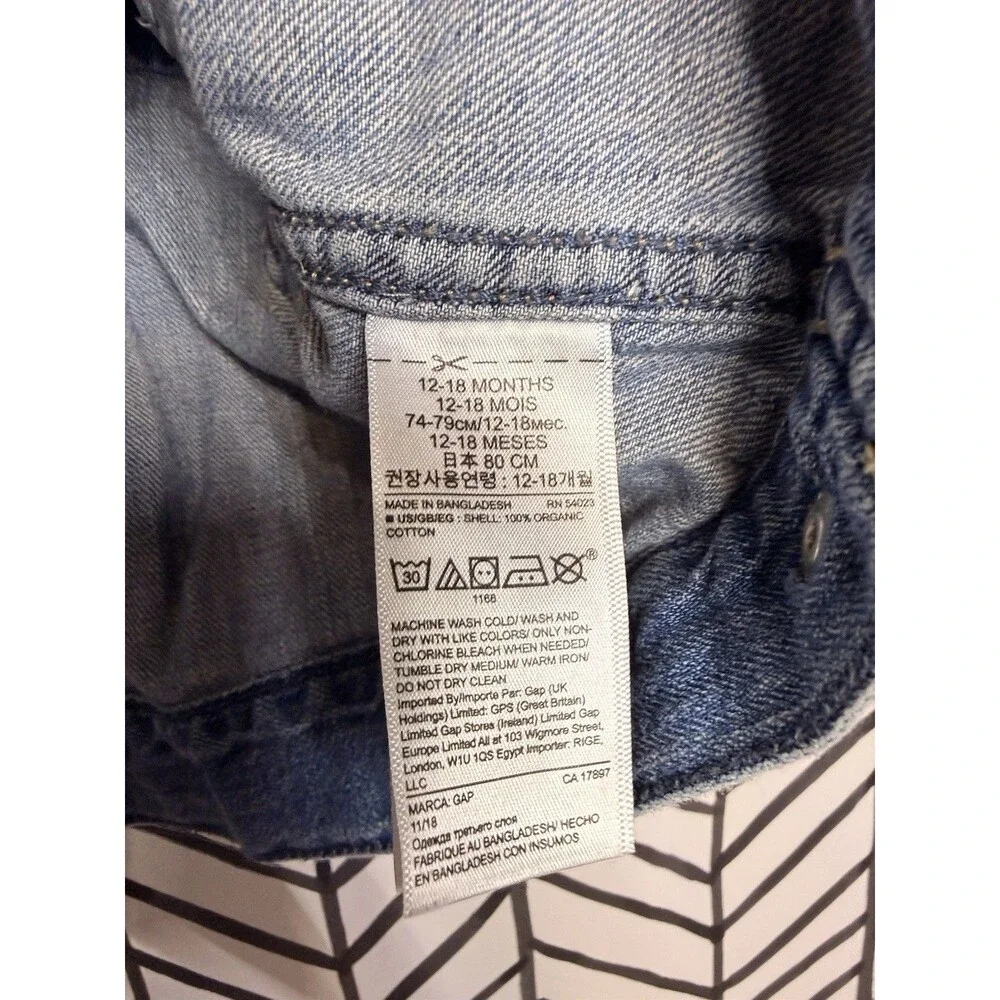 Gap Blue Denim Snap Button Jean Jacket Toddler Girls 12M-18M 2046